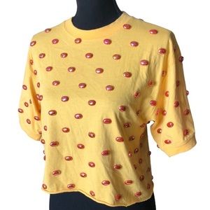 Vintage Gene Ewing BIS cropped Bauble Bead Top Tee Wrinkled Rich Hong Ko…